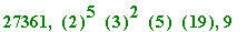 27361, ``(2)^5*``(3)^2*``(5)*``(19), 9
